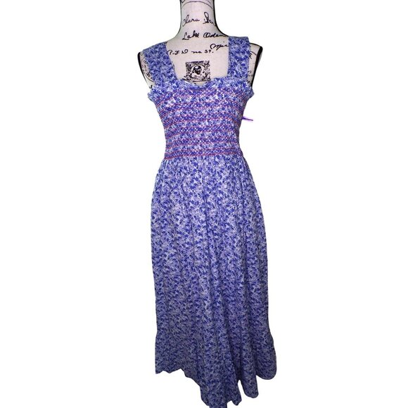 🆕 Mille Garden Smocked Floral Midi Dress Cotton Large 8-10 - Picture 6 of 12